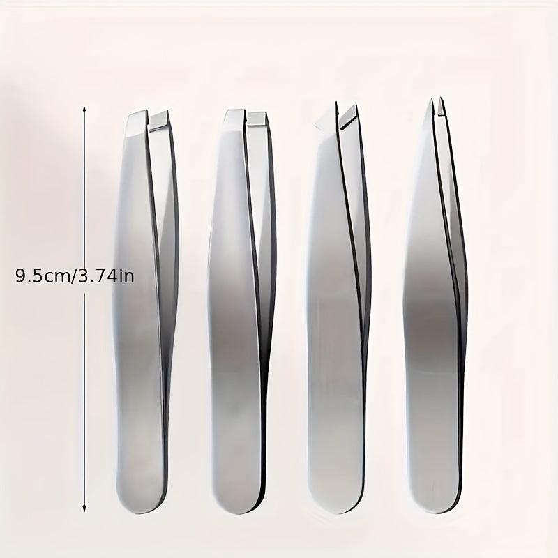 4 pcs Stainless Steel Tweezers Set with Travel Case for Hair Removal
