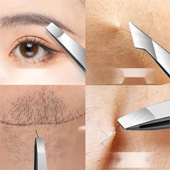 4 pcs Stainless Steel Tweezers Set with Travel Case for Hair Removal