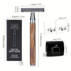 Eco Friendly Bamboo Handle Safety Razor + 5 Blades + Case & Holder