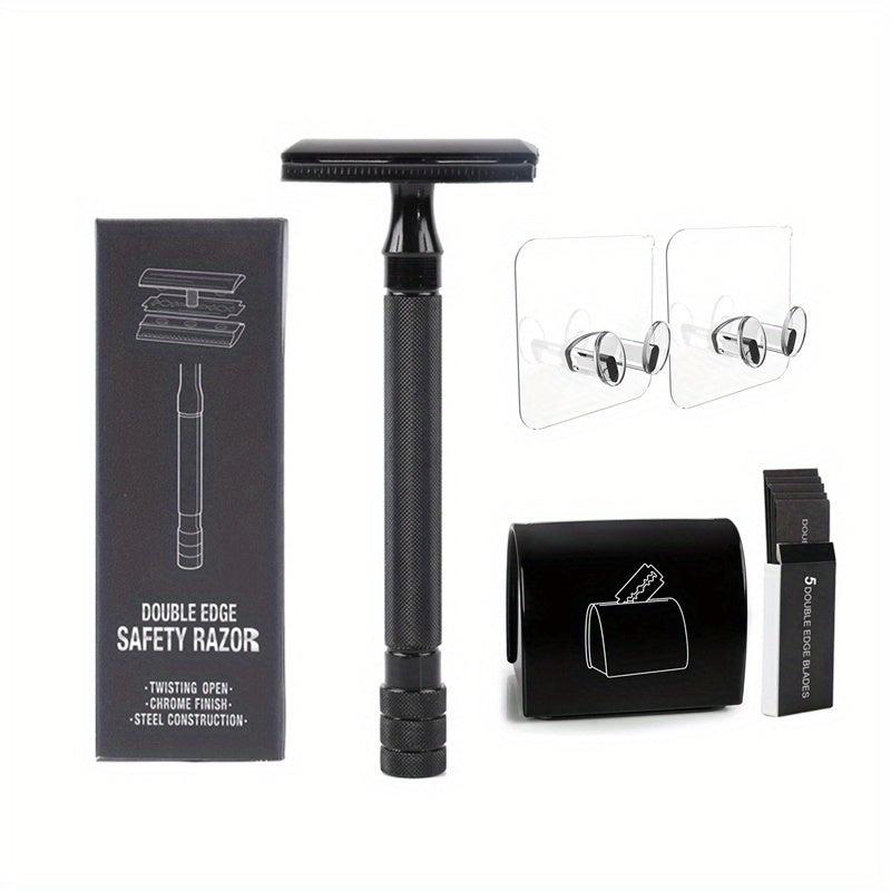 Eco Friendly Bamboo Handle Safety Razor + 5 Blades + Case & Holder