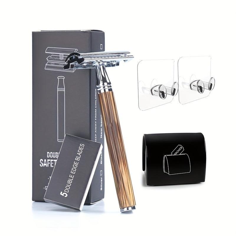 Eco Friendly Bamboo Handle Safety Razor + 5 Blades + Case & Holder