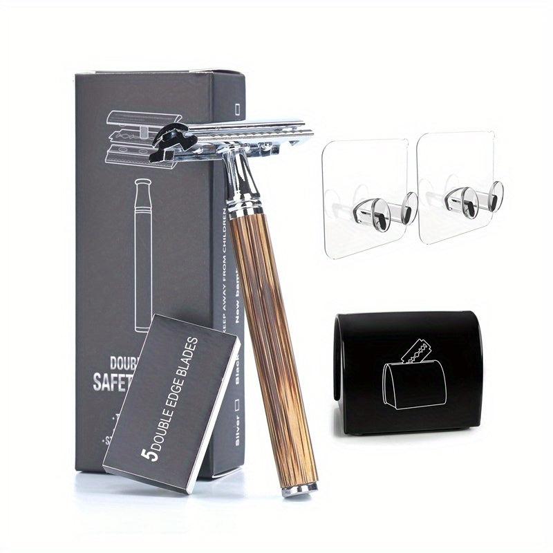 Eco Friendly Bamboo Handle Safety Razor + 5 Blades + Case & Holder
