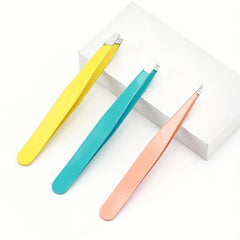 Colorful Slanted Tip Tweezers Stainless Steel Eyebrow Tweezers