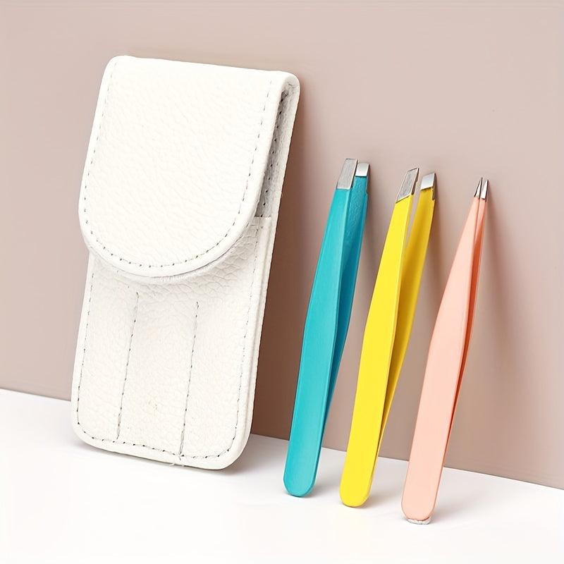 Colorful Slanted Tip Tweezers Stainless Steel Eyebrow Tweezers