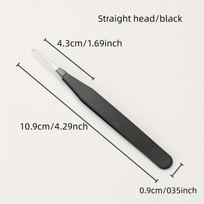2Pcs Nail Art Tweezers Straight Curved Tip False Eyelash Extension Clip Set