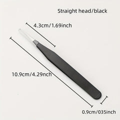 2Pcs Nail Art Tweezers Straight Curved Tip False Eyelash Extension Clip Set
