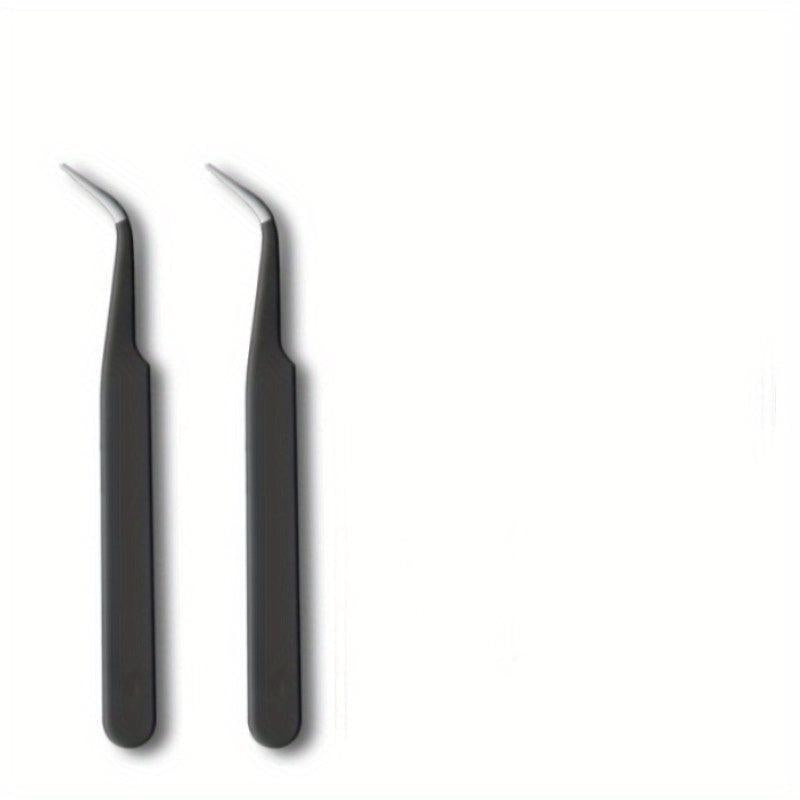 2Pcs Nail Art Tweezers Straight Curved Tip False Eyelash Extension Clip Set