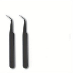 2Pcs Nail Art Tweezers Straight Curved Tip False Eyelash Extension Clip Set