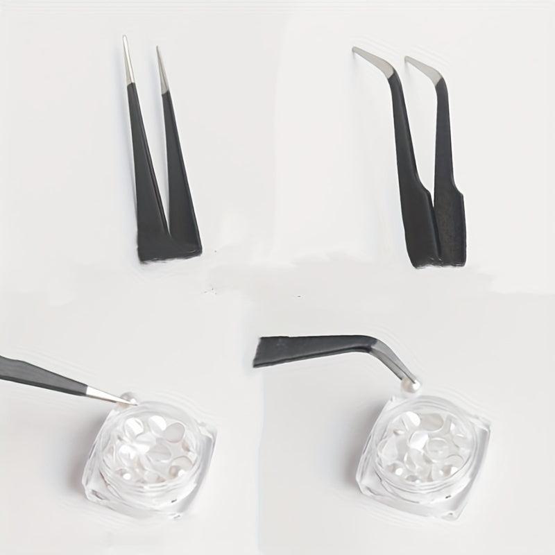 2Pcs Nail Art Tweezers Straight Curved Tip False Eyelash Extension Clip Set