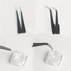 2Pcs Nail Art Tweezers Straight Curved Tip False Eyelash Extension Clip Set