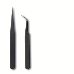 2Pcs Nail Art Tweezers Straight Curved Tip False Eyelash Extension Clip Set