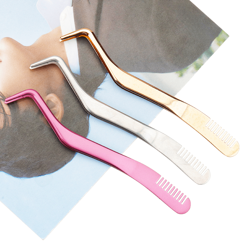 Curved Lash Tweezers w/ Comb Portable False Lash Extension Tweezers