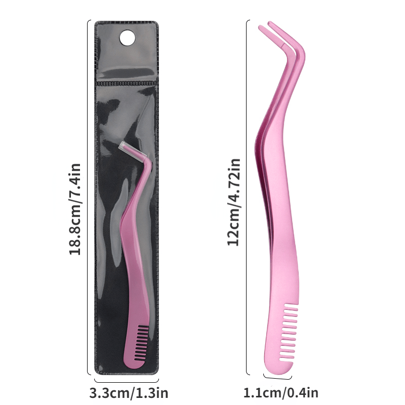 Curved Lash Tweezers w/ Comb Portable False Lash Extension Tweezers