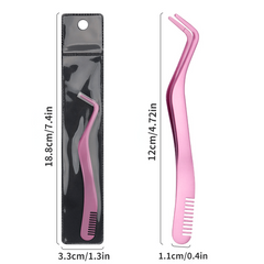 Curved Lash Tweezers w/ Comb Portable False Lash Extension Tweezers