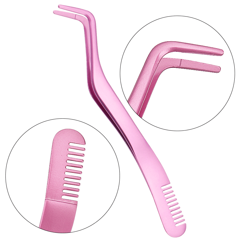 Curved Lash Tweezers w/ Comb Portable False Lash Extension Tweezers