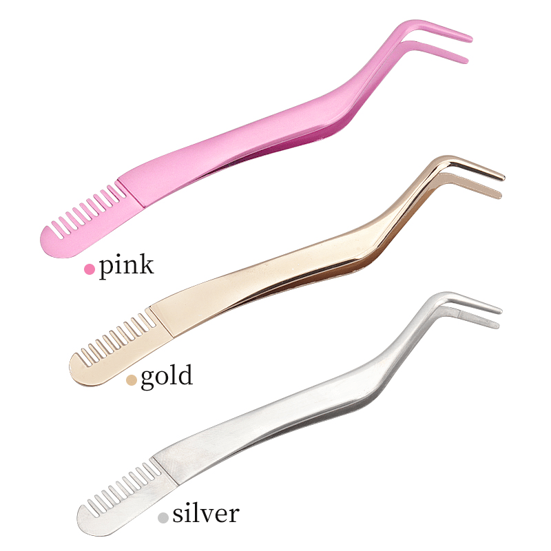 Curved Lash Tweezers w/ Comb Portable False Lash Extension Tweezers