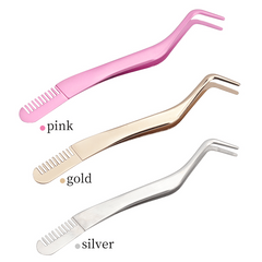 Curved Lash Tweezers w/ Comb Portable False Lash Extension Tweezers