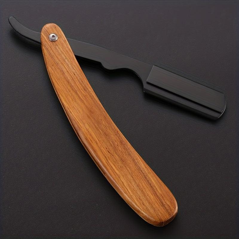 Pro Barber Razor 10 Blades Wood Handle Folding