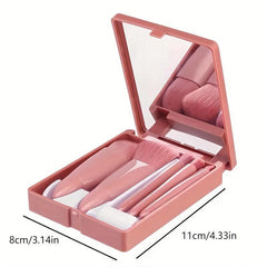 5 Pcs Travel Mini Makeup Brushes Set with Case & Mirror