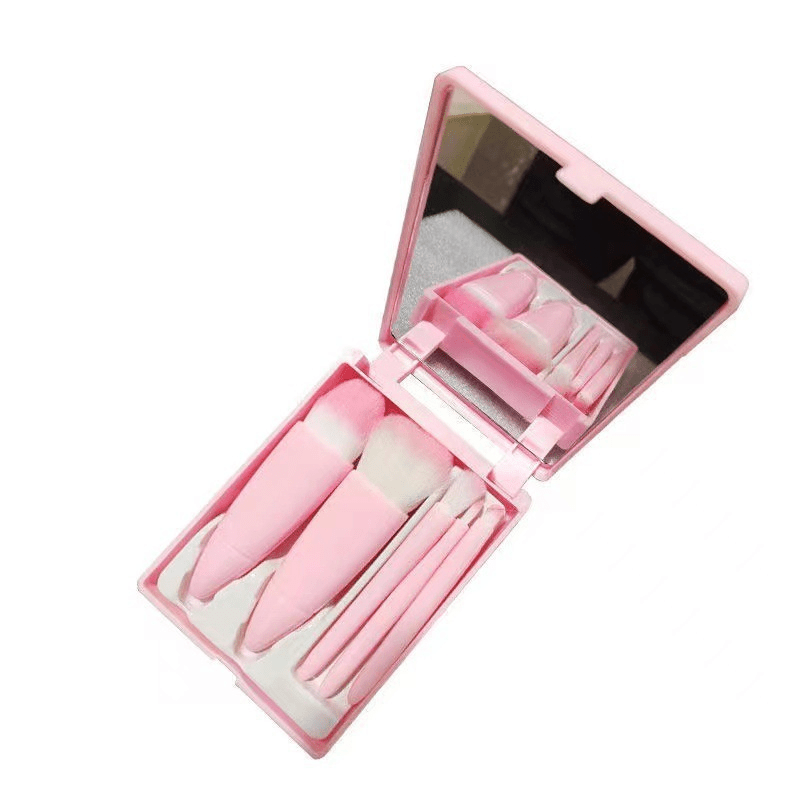 5 Pcs Travel Mini Makeup Brushes Set with Case & Mirror