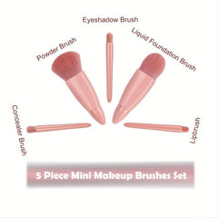 5 Pcs Travel Mini Makeup Brushes Set with Case & Mirror