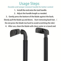 Men's Back Hair Removal Razor Adjustable Handle Safe Painless Wet Dry Use