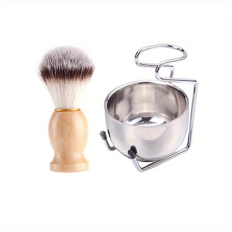 Professional Men Beard Brush Set with Stainless Steel Bowl Stand