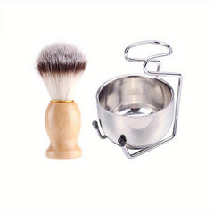 Professional Men Beard Brush Set with Stainless Steel Bowl Stand