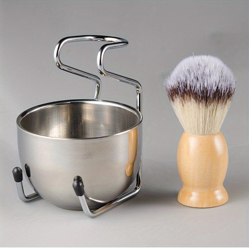 Professional Men Beard Brush Set with Stainless Steel Bowl Stand