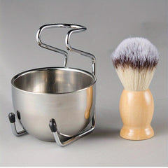 Professional Men Beard Brush Set with Stainless Steel Bowl Stand