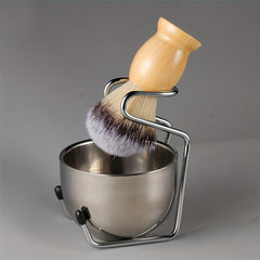 Professional Men Beard Brush Set with Stainless Steel Bowl Stand