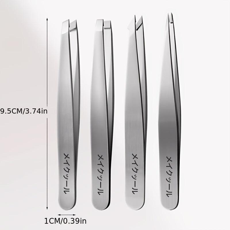 4 Pcs Stainless Steel Tweezers Eyebrow Remover For Ingrown Hair