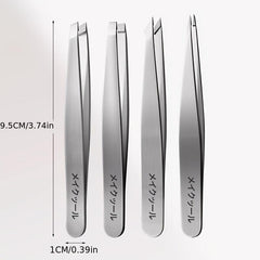 4 Pcs Stainless Steel Tweezers Eyebrow Remover For Ingrown Hair