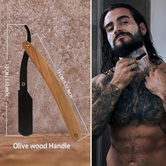 Barber Straight Edge Razor Wooden Handle Kit + 10 Blades