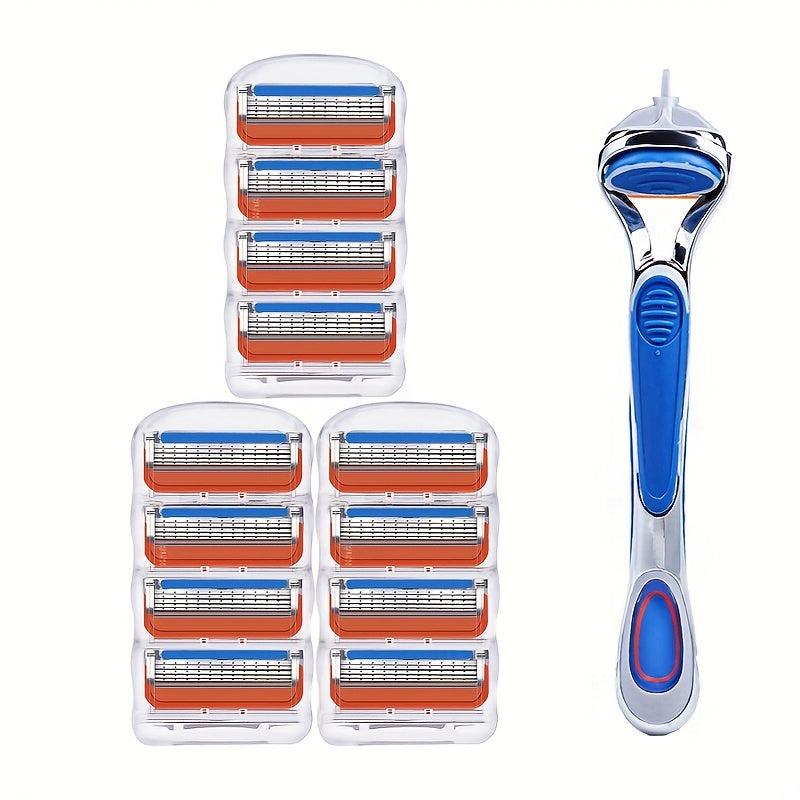 Vintage 5-Layer Manual Razor Set with 12-24 Refills - Stainless Steel
