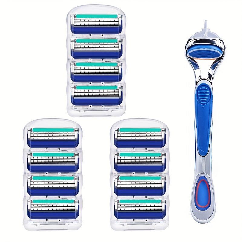 Vintage 5-Layer Manual Razor Set with 12-24 Refills - Stainless Steel