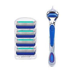 Vintage 5-Layer Manual Razor Set Stainless Steel Anti-Slip Handle with 8 Refills