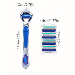 Vintage 5-Layer Manual Razor Set Stainless Steel Anti-Slip Handle with 8 Refills
