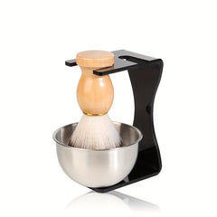 Men's Shaving Kit 3-in-1 Brush Wood Handle Stand Bowl