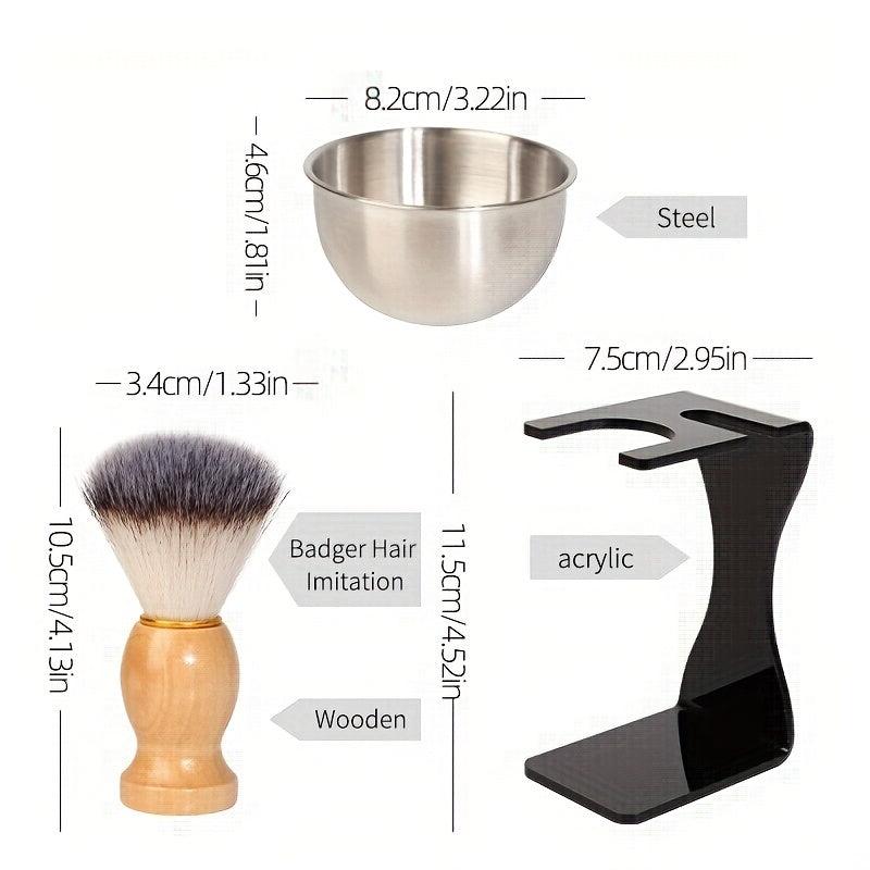 Men's Shaving Kit 3-in-1 Brush Wood Handle Stand Bowl