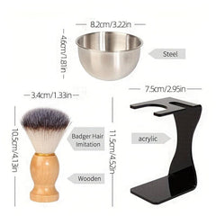 Men's Shaving Kit 3-in-1 Brush Wood Handle Stand Bowl