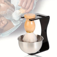 Men's Shaving Kit 3-in-1 Brush Wood Handle Stand Bowl