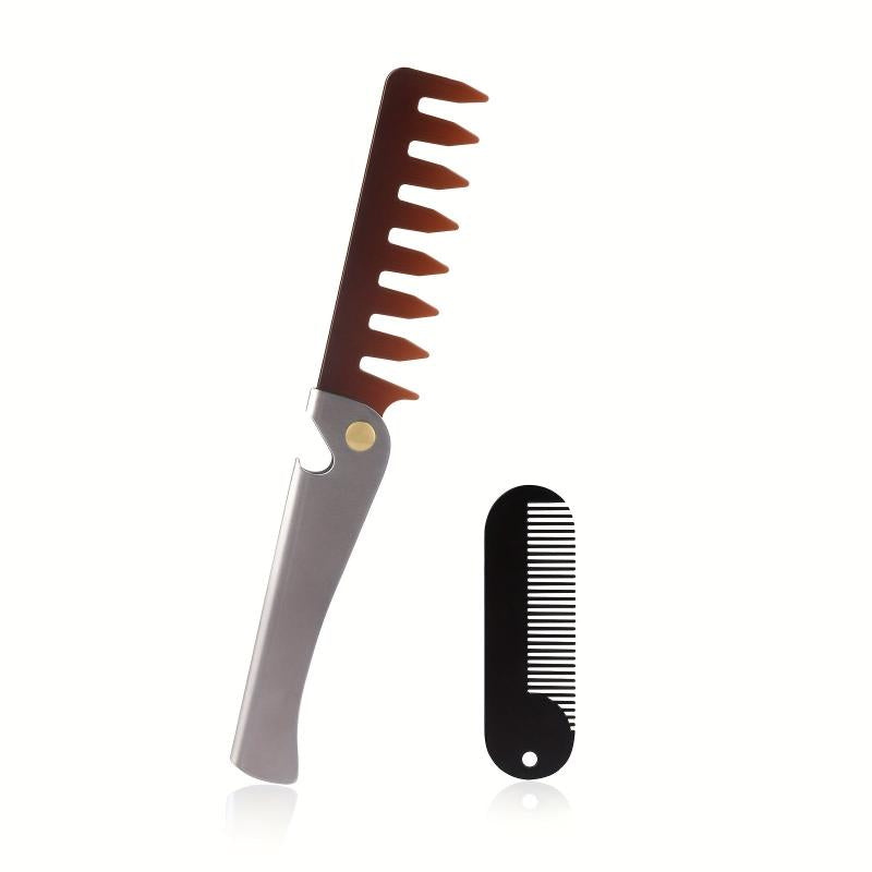 Professional Foldable Wide Tooth Comb with Mini Beard Comb