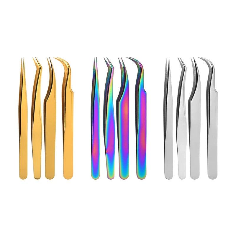 4pcs Set Stainless Steel Eyelashes Tweezers High Precision Anti Static