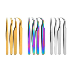 4pcs Set Stainless Steel Eyelashes Tweezers High Precision Anti Static