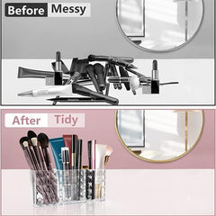 3 Compartment Acrylic Makeup Brush Holder with Clear Eyebrow Pencil Organizer