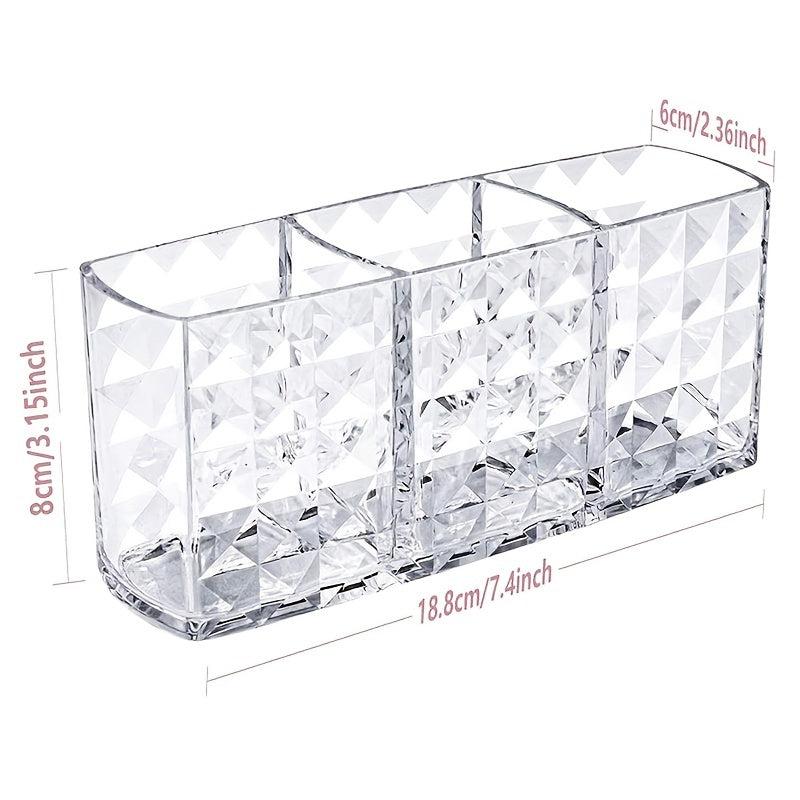 3 Compartment Acrylic Makeup Brush Holder with Clear Eyebrow Pencil Organizer