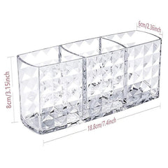 3 Compartment Acrylic Makeup Brush Holder with Clear Eyebrow Pencil Organizer