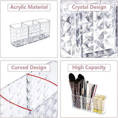 3 Compartment Acrylic Makeup Brush Holder with Clear Eyebrow Pencil Organizer