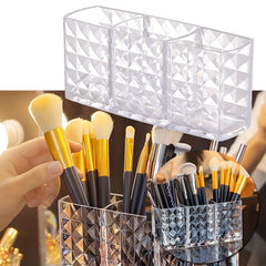 3 Compartment Acrylic Makeup Brush Holder with Clear Eyebrow Pencil Organizer